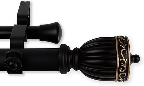 Miniatura 9 de Rod Desyne 1" Debussy - Barra de cortina doble (28-48 pulgadas), color negro