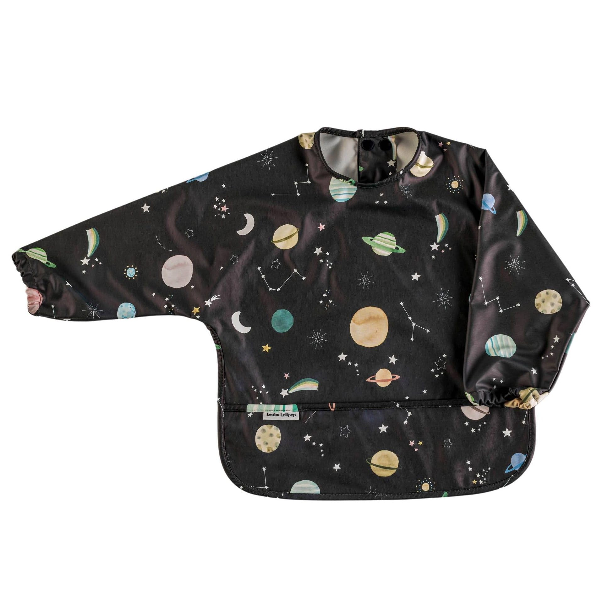 Loulou Lollipop Long Sleeve Mess Free Waterproof Bibs, For Baby Boys And Girls 6 36 Months, Machine Washable, Travel Friendly (Planets)
