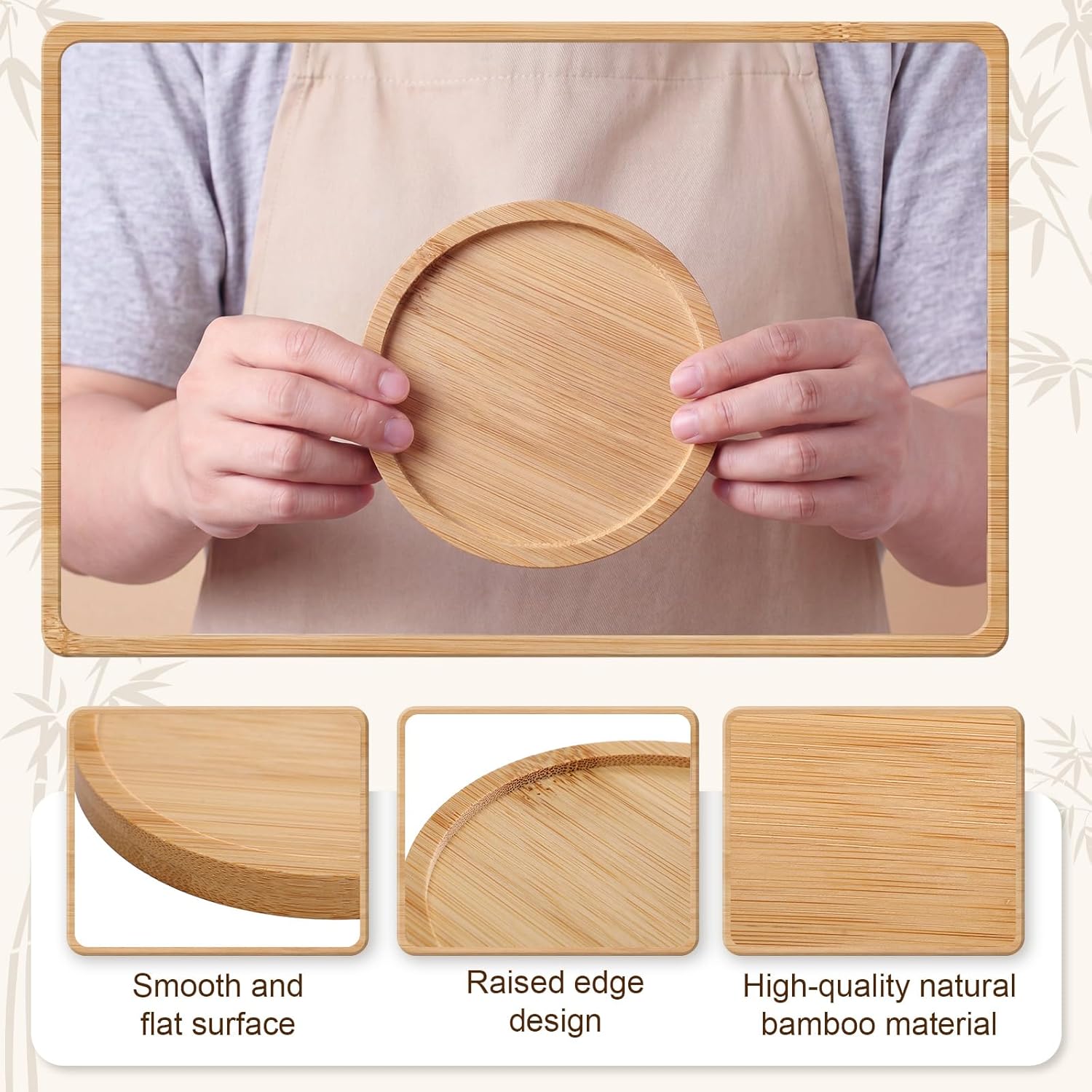 30 Pcs 3.7'' Bamboo Coasters Blank Mats, Round Mosaic Coasters
