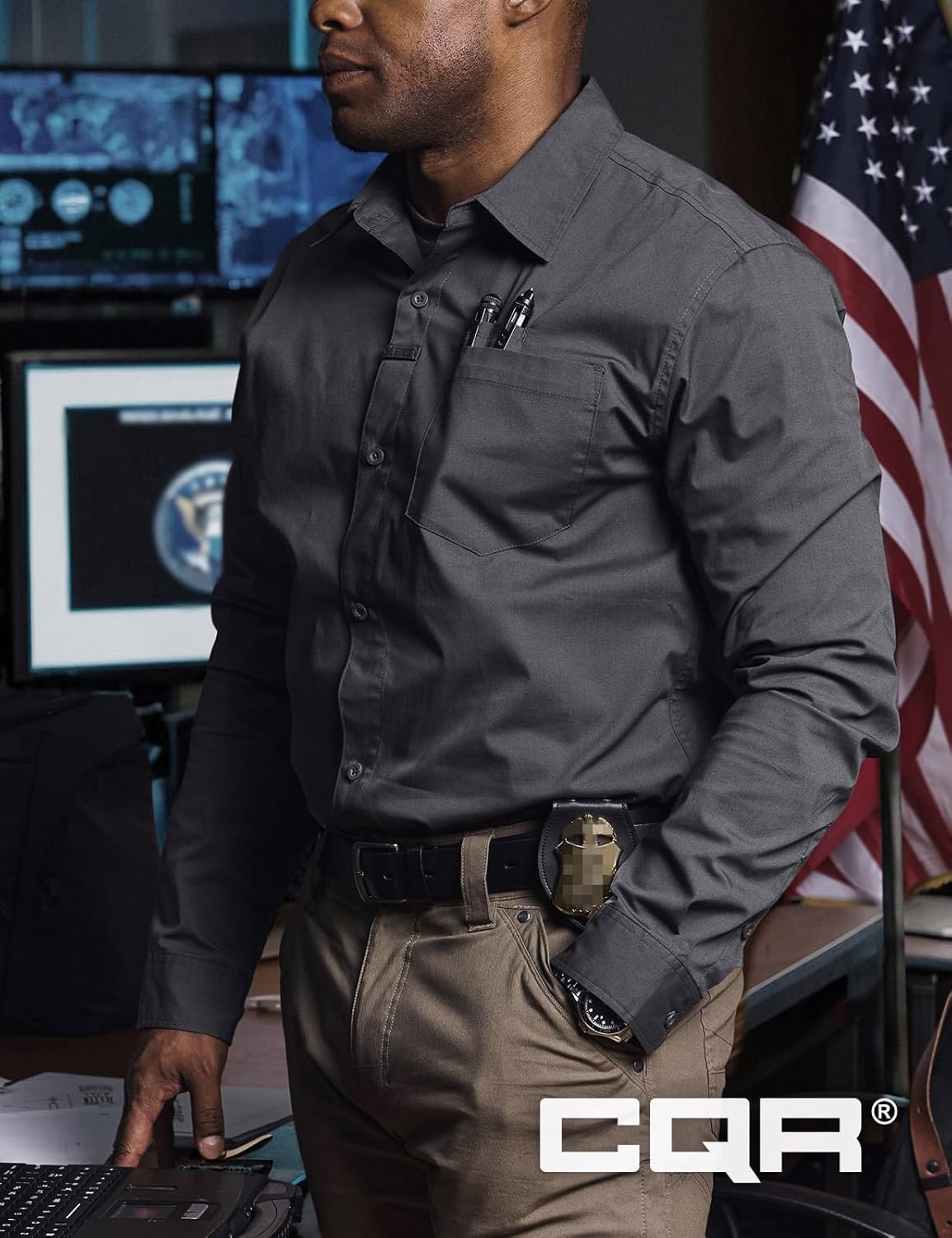 CQR Men's Long Sleeve Tactical Shirts, Ripstop Military Work Shirts, UPF 50+ Breathable Button Down Outdoor Hiking Shirt - Image 8