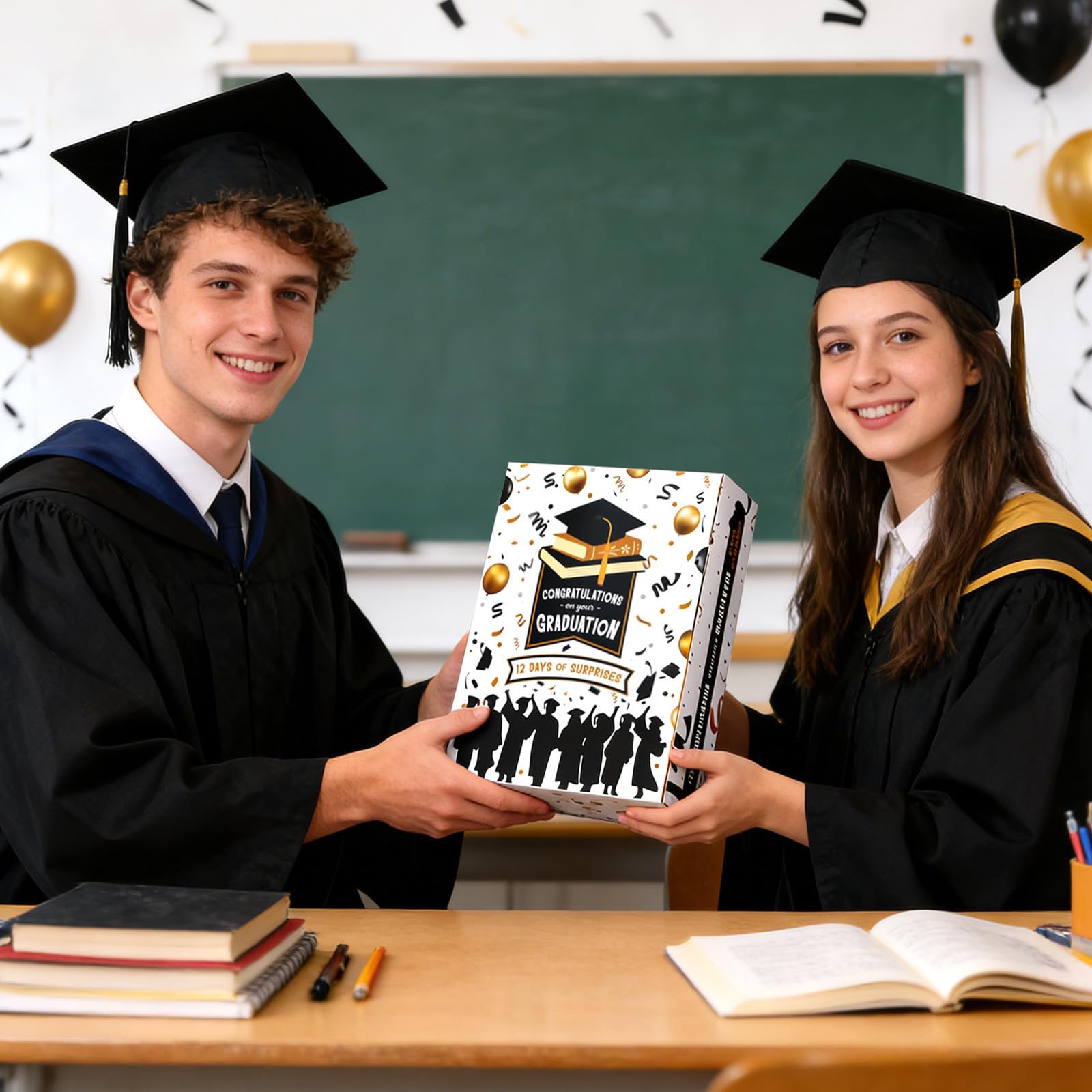 12 Days Graduation Advent Calendar Empty Gift Box,Graduation Countdown Calendar Gift Boxs,DIY Empty Gift Box for High School College, Keepsake Storage Container For Mementos,Gifts Not Included (Black) - 4