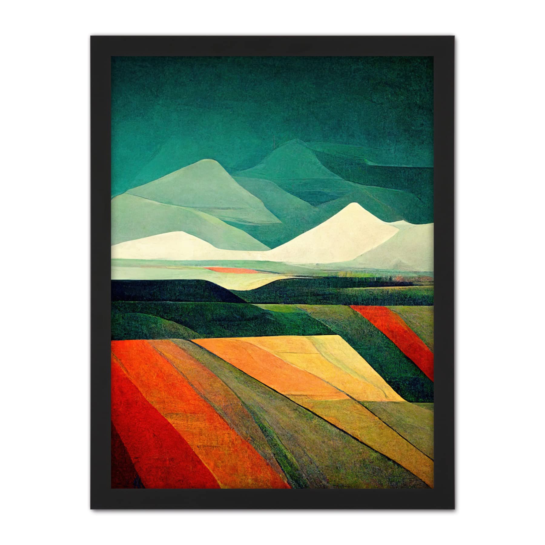 Doppelganger33 LTD Modern Semi-Abstract Colourful Landscape Artwork Framed Wall Art Print 18X24 Inch