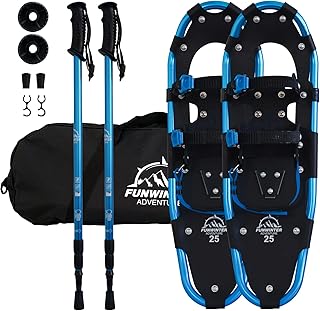 FunWater Raquetas de nieve ligeras 3 en 1 para hombres y mujeres, raquetas de nieve de aluminio con tamaño ajustable, bastones de senderismo, equipo de montaña, senderismo en nieve, raquetas de nieve