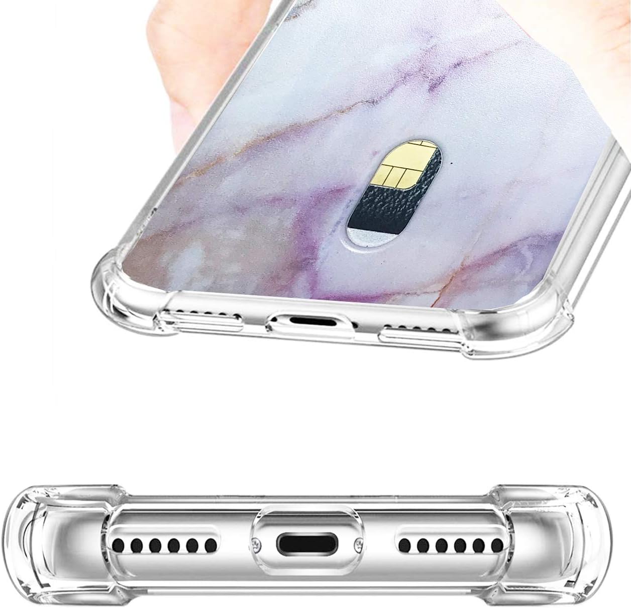 Oddss Case Compatible iPhone 8 Plus iPhone 7 Plus Case Card Holder Slot Purple Pink Marble Ultra-Slim Thin Soft TPU Clear Cover Compatible iPhone 8 Plus /7 Plus(5.5") with Screen Protector