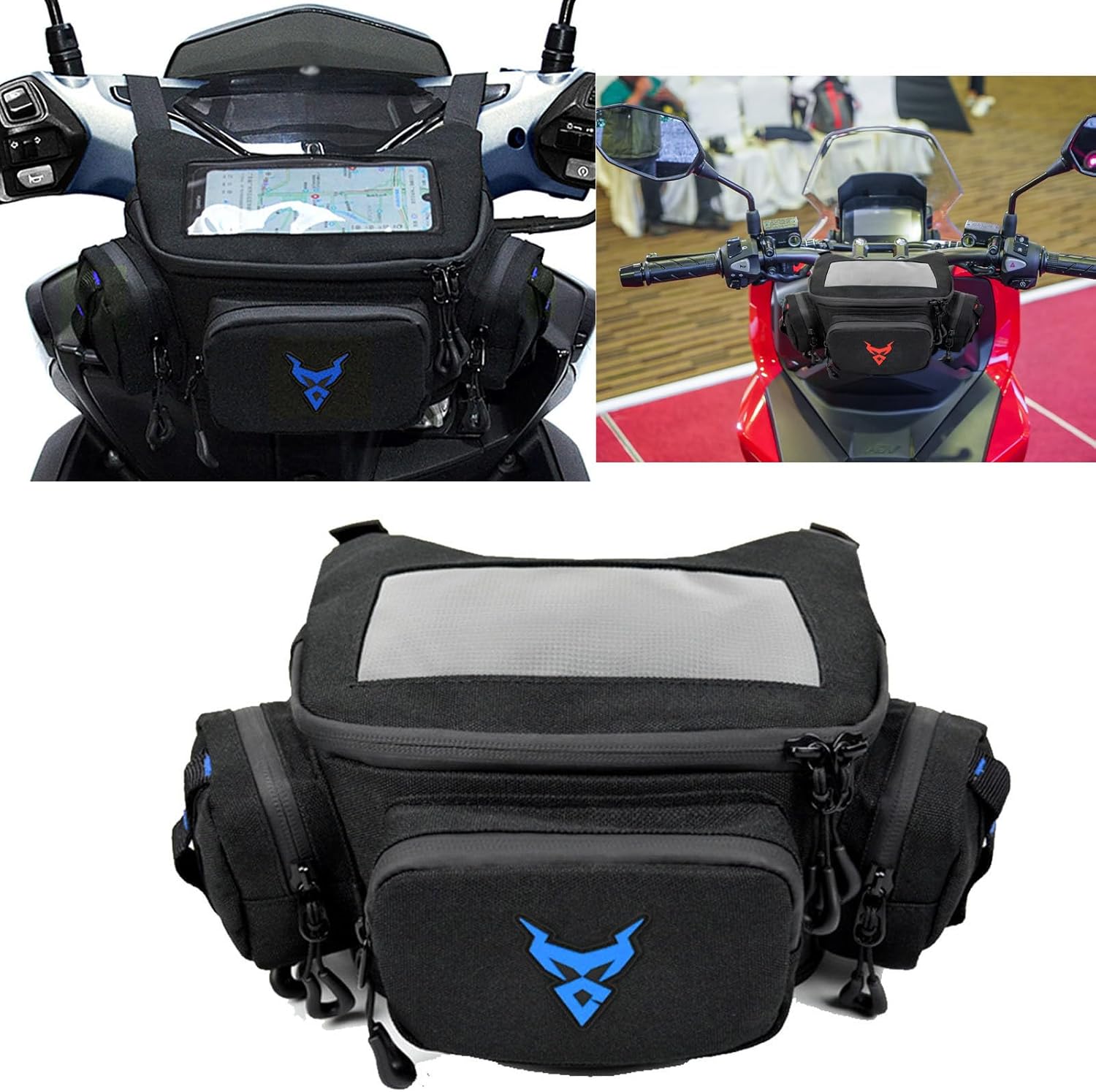 for PCX160 ADV160 adv160 pcx160 Motorcycle Front Bag Waterproof Mobile Phone Touch Screen Storage Bag Scooter Front Bag Street Motorcycle Waist Bag (Blue)