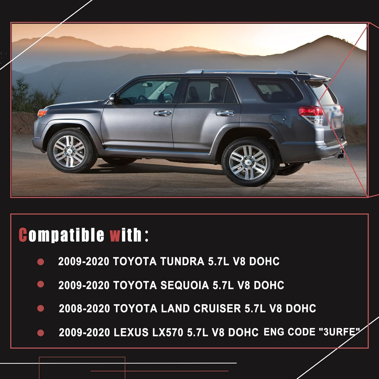 Engine Timing Chain Kit W/Tensioner Guide Rail Fit for 2009-2020 Toyota Tundra Sequoia Lexus LX570 2008-2020 Land Cruiser 5.7L V8 DOHC 3URFE