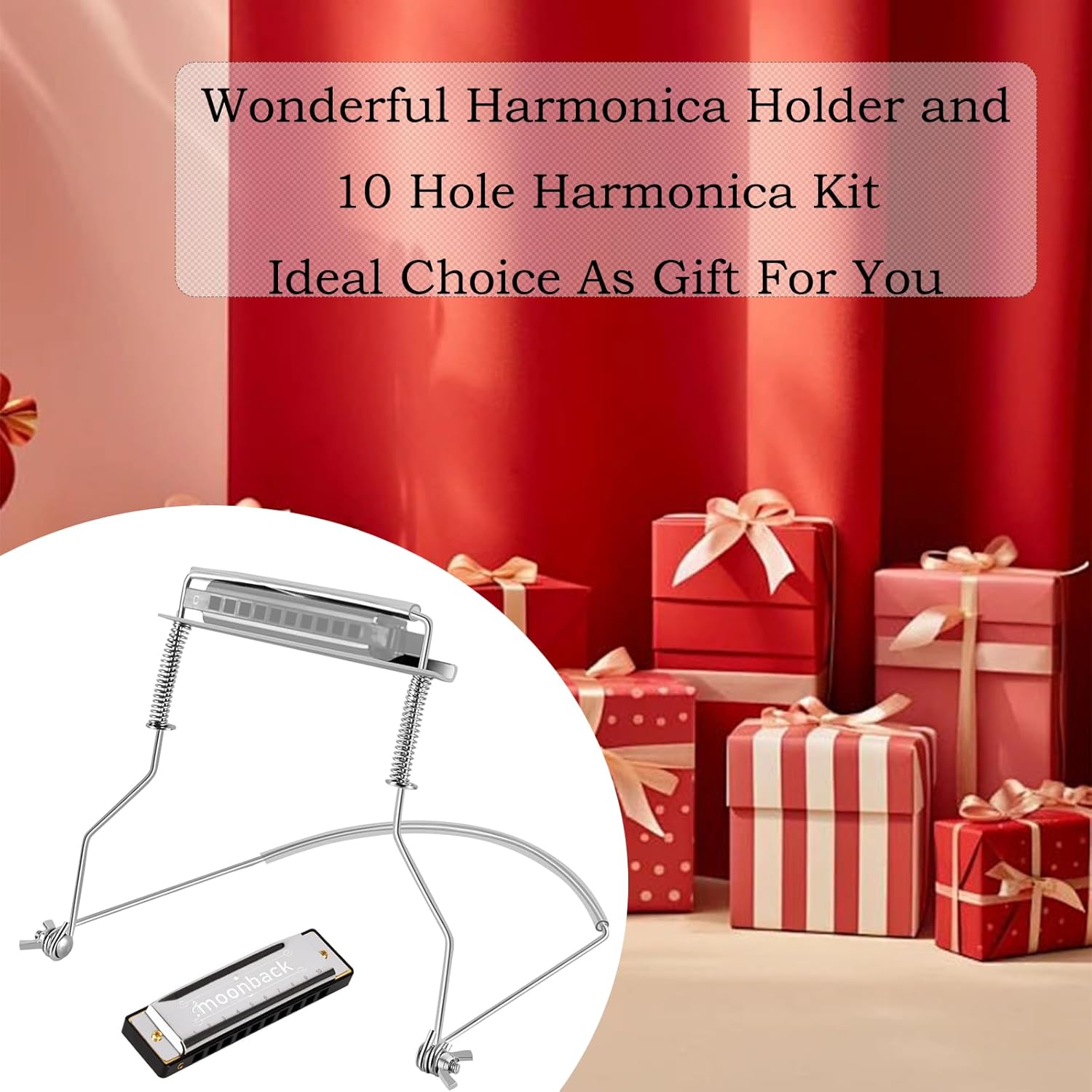 Harmonica Holder Set, 10 Holes Diatonic Blues Harmonica Key of C, Adjustable and Professional Harmonicas Holder Neck For Beginner, Students, Adult, Friends, Gift Update
