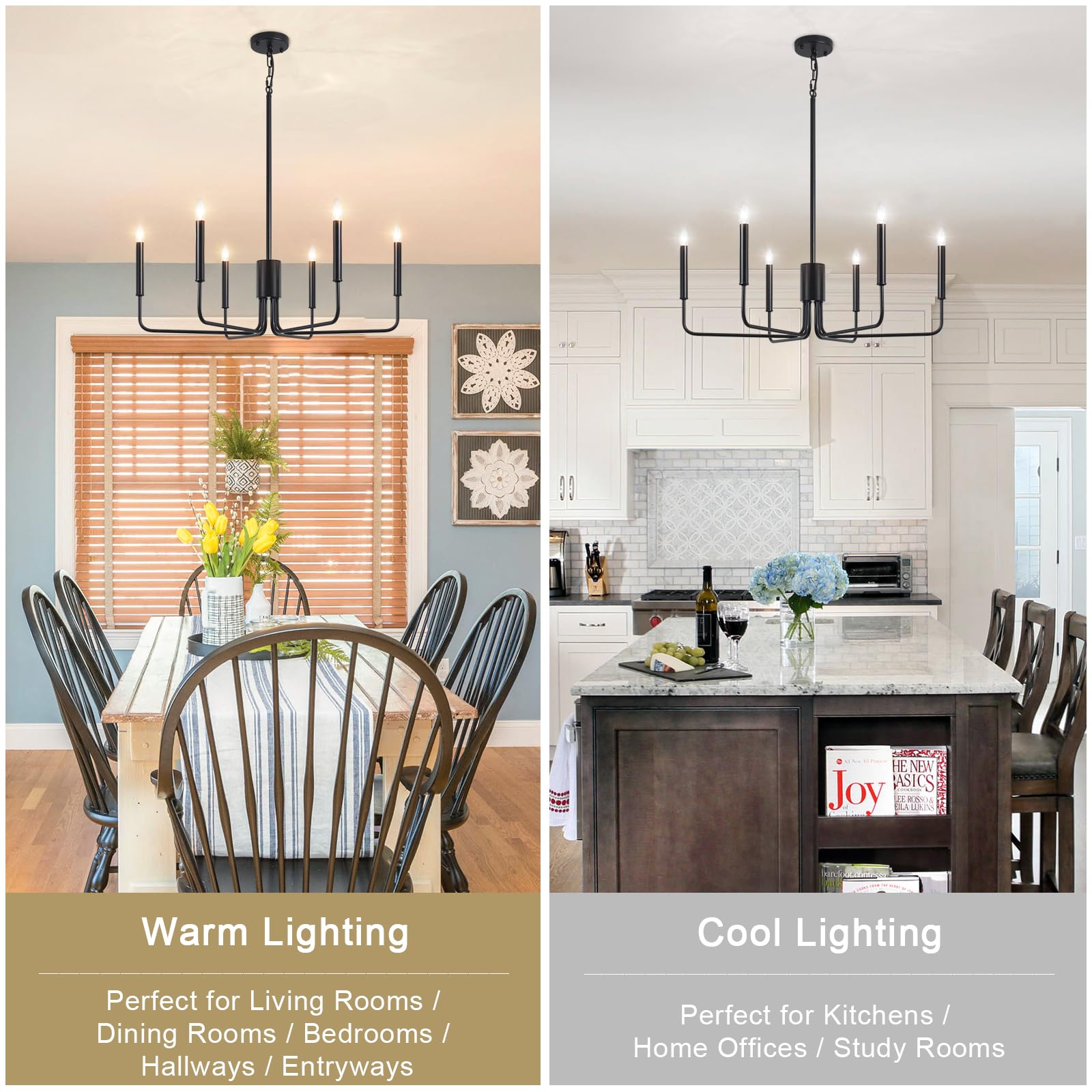 ASHUAQI Black Chandelier 6 Lights Chandeliers Ceiling Light, E14 Base Pendant Light - Image 4