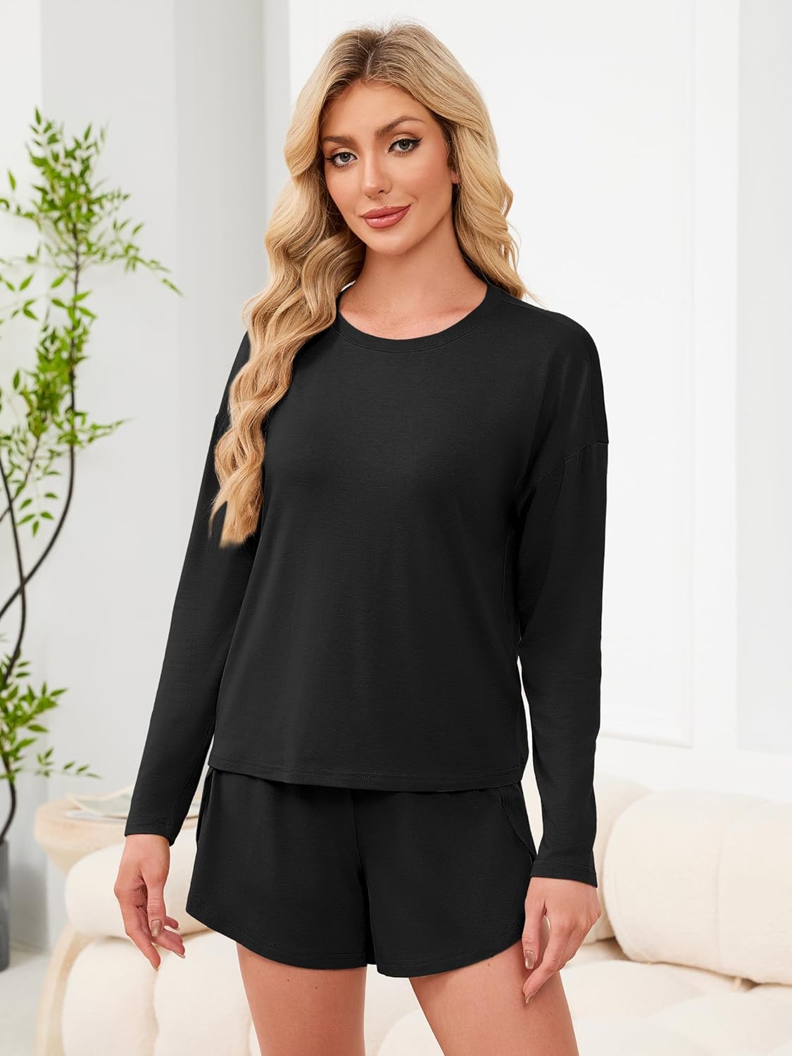 ANRABESS Womens Long Sleeve Pajama Sets 2025 Fall 2 Piece Outfits Lounge Matching Short Set Striped Pjs Loungewear Sleepwear - Image 2