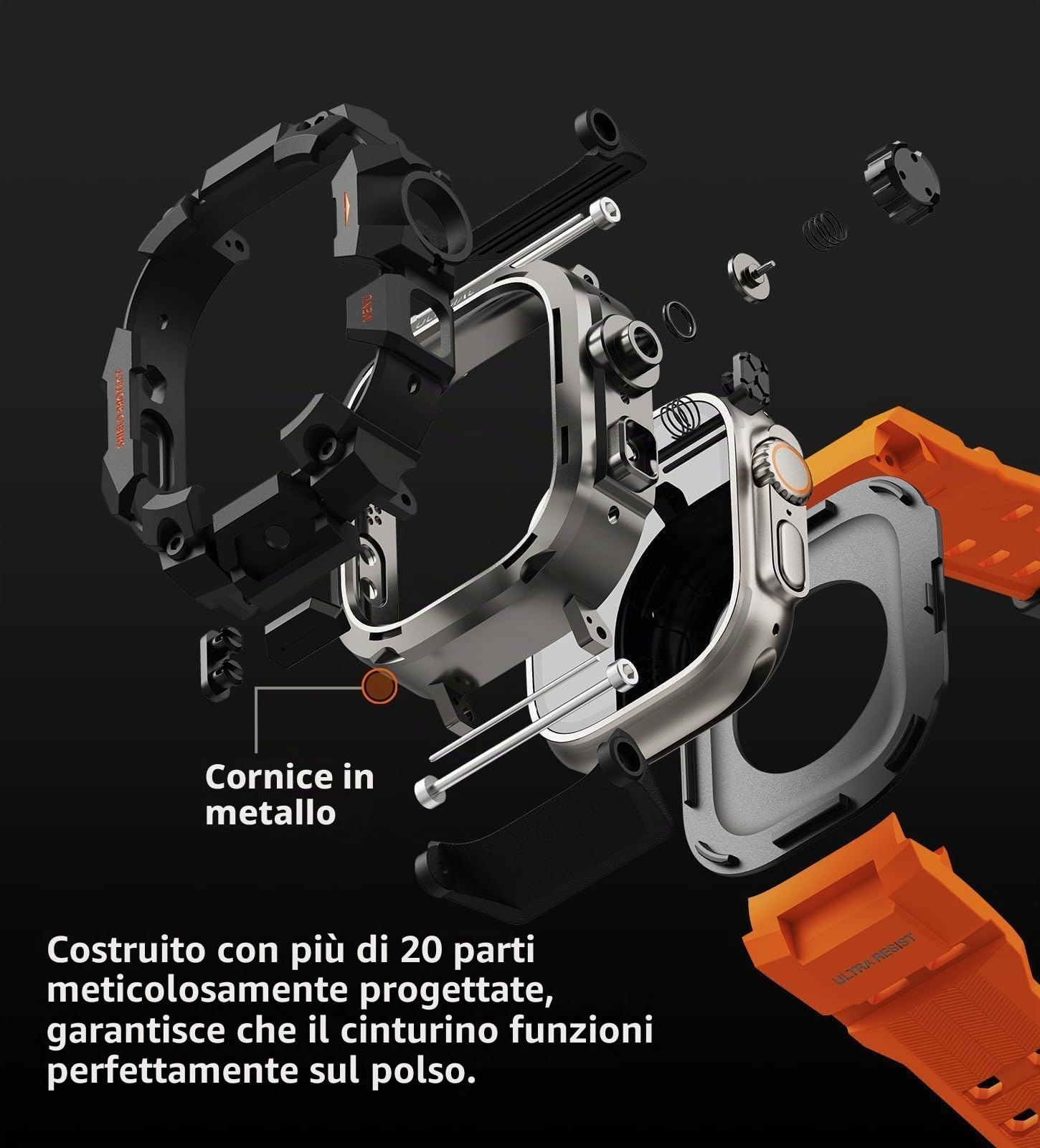 ULTIMAL Custodia robusta con cinturino per Apple Watch 49 mm, compatibile con Apple Watch Ultra 3/2/1, custodia antiurto di grado militare per iWatch Tactical Band da uomo