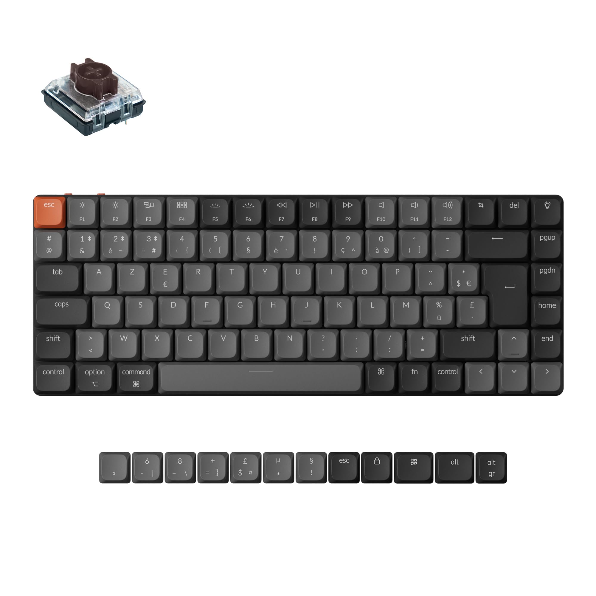Keychron K3 QMK Clavier Mécanique sans Fil Ultra-Fin, Disposition 75% Programmerbar, Commutateurs Marron, Rétroéclairage LED Blanc, Bluetooth5.2 pour Mac/Windows/Linux, Disposition FR - Version 3