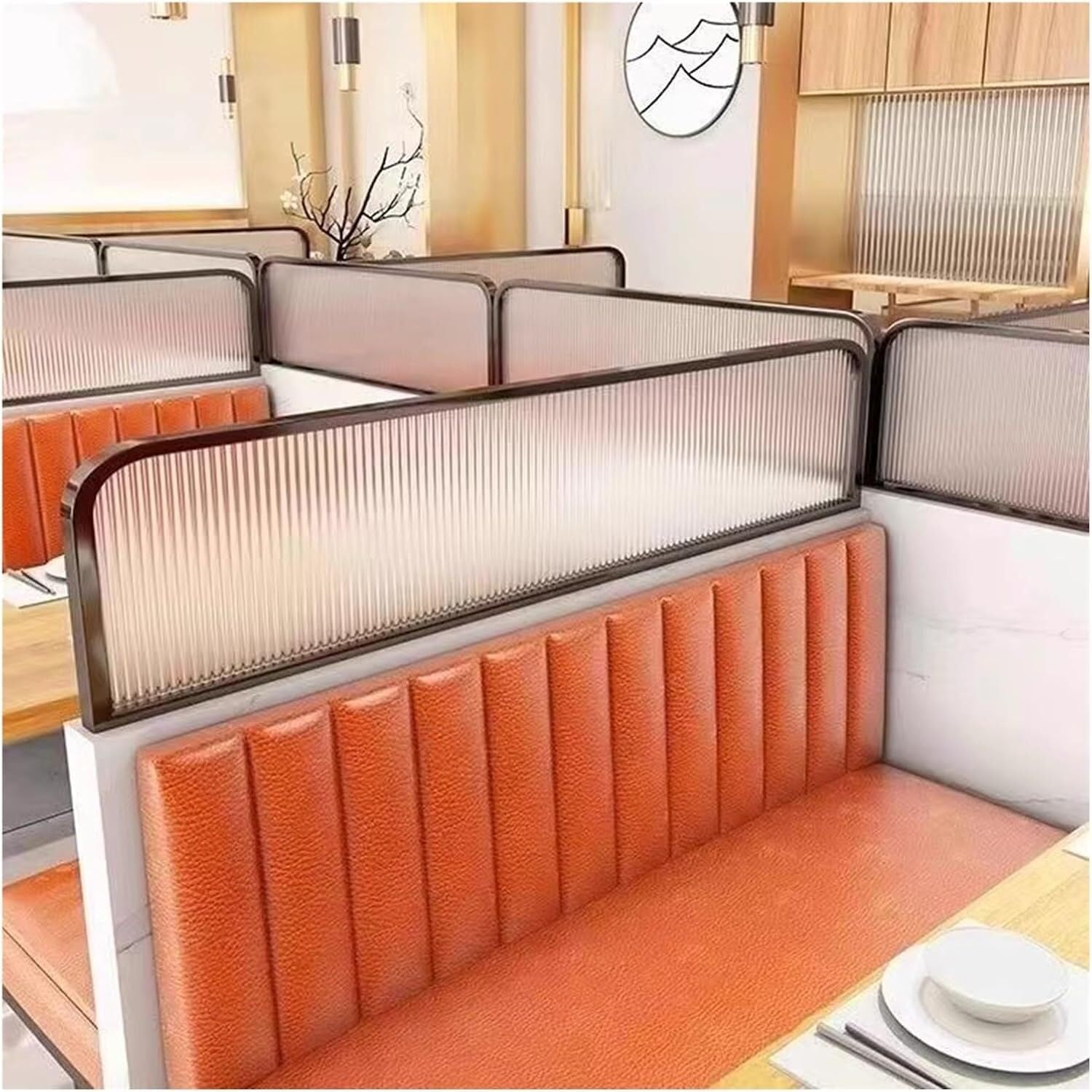 Glass Room Divider Office Partition Tempered Glass Panels Table Dividers Panels Partitions，Decorative Glass Partitions for Dining Areas & Restaurants, Striped Design, 30/50cm Low Fence, STYL