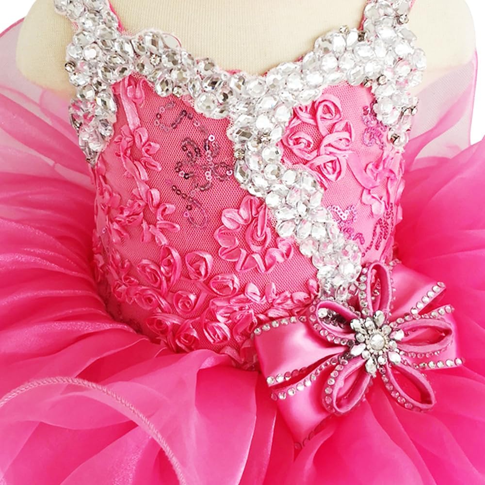 Jenniferwu Infant Toddler Baby Newborn Little Girl's Pageant Party Birthday Dress G037 Deep Pink Size 0-3M