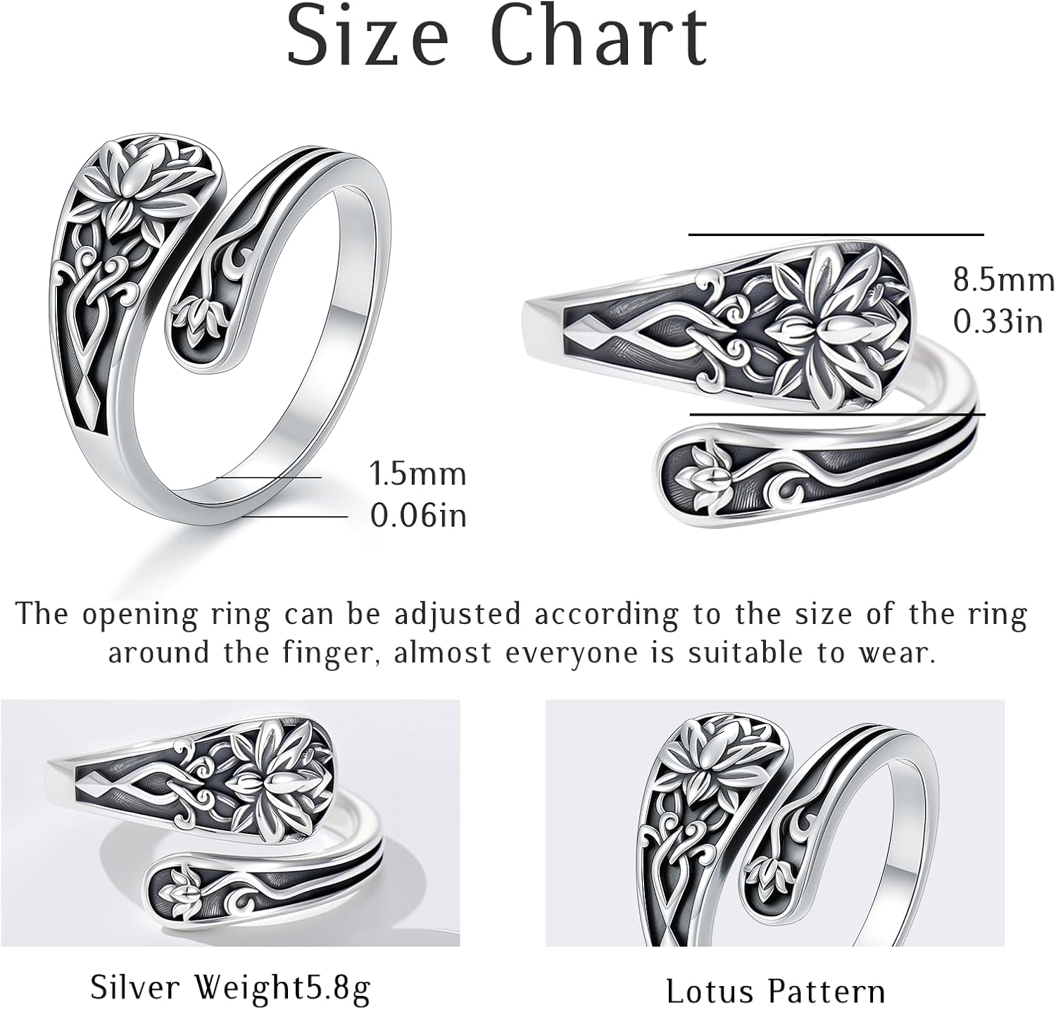 OHAYOO Sterling Silver Moss Agate Sunflower Spoon Ring Vintage Thumb Ring Bohemian Adjustable Open Rings Boho Victorian Vintage Flower Thumb Statement Rings Jewelry Gifts for Women