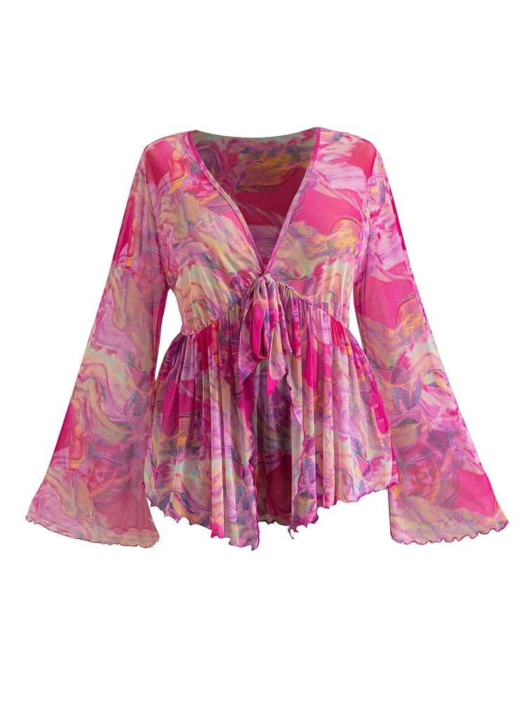 Amazon.com: GORGLITTER Women's Plus Size Mesh Bell Sleeve