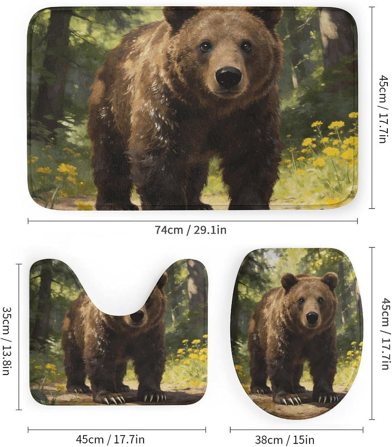 BearNon-Slip Bath Rug Set 4 Set