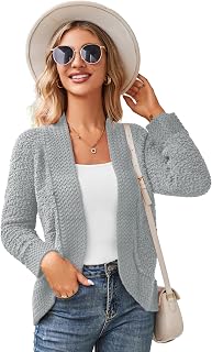 GRACE KARIN Women Long Sleeve Cropped Cardigan Toothbrush Velvet Plush Jacket Solid Sweater Coat