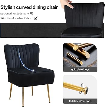 Velvet Accent Chairs,Modern Armless Living Room Chairs,Upholstered Wingback Slipper Chair Single Sofa Chair with Golden Metal Legs,Comfy Side Chairs for Small Space,Bedroom,Office,Black
