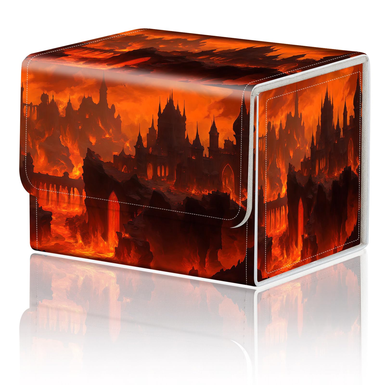for TCG Deck Box Compact Portable MTG Card Box Organizer Trading Card Case Commander Deck Box MTG Card Game Storage Box Magnetic Closure Creative Pattern Up to 200 Cards, Hellfire Burning Castle — image 1