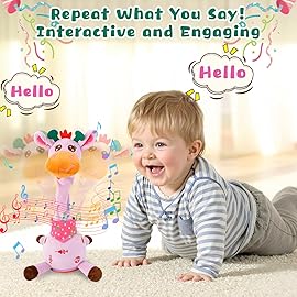 MIAODAM Dancing Giraffe Singing 10 Children\'s Song, Stuffed Baby Toy Repeats What You Say, Christmas Colorful Glowing Plush Interactive Toys (Purple Giraffe)