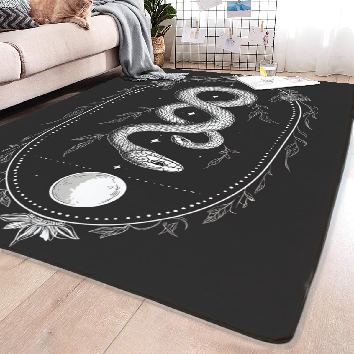 Black Snake Print Area Rugs Washable Rugs Flannel Rugs Non-Slip Floor mats Psychic Witchcraft Rugs for Bedroom Living Room Study Game Rugs 24x36inch