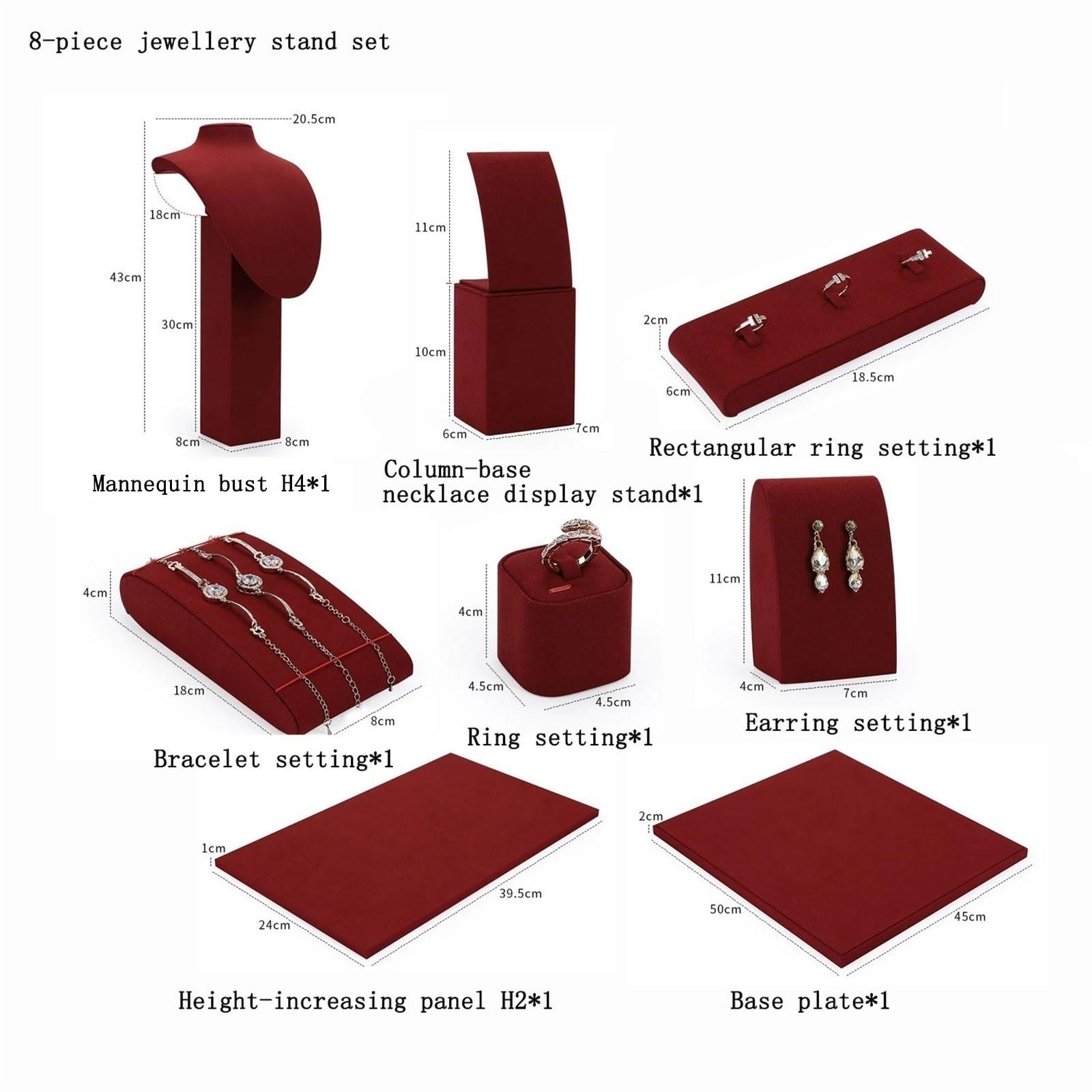 Organizer Schmuckständer-Set aus roter Mikrofaser for Halsketten