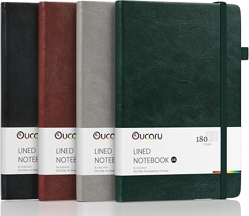 Miniatura 41 de Oucaru Cuaderno rayado, paquete de 4, 180 páginas, diarios A5 para escribir, papel grueso de 100 GSM, cuadernos pequeños diarios para mujeres y 4