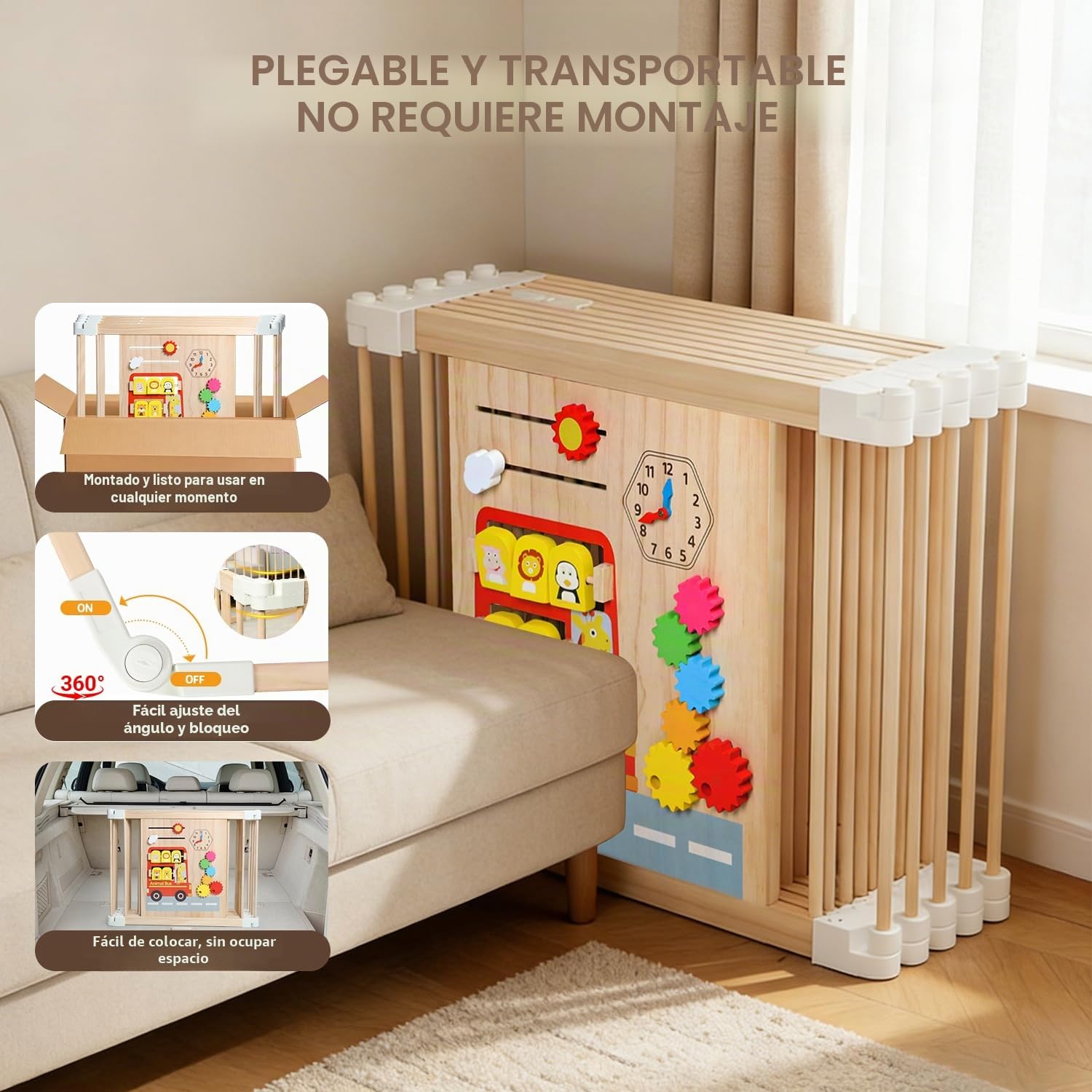 Parque Infantil Bebe de Madera, Grande Corralito Bebe Plegable con Puerta, Ajustable Forma&Tamaño, Portátil, Pizarra, Montessori Tablero de Juego, Seguridad Centro de Actividades Ampliable