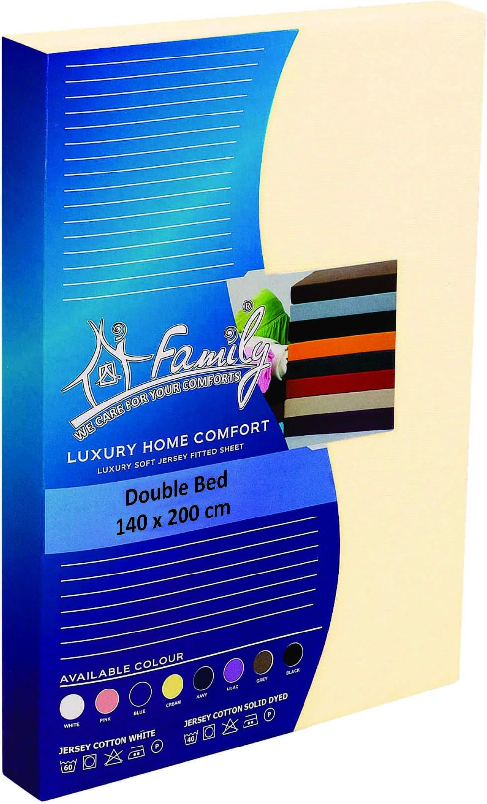 Deep Fitted Sheets Double Bed Cream | Jersey Cotton European Double Fitted Sheet | Cream Bedding Double 4 Way Stretch Fitted Sheet - Shrinkage and Fade Resistant. 140x200cm.