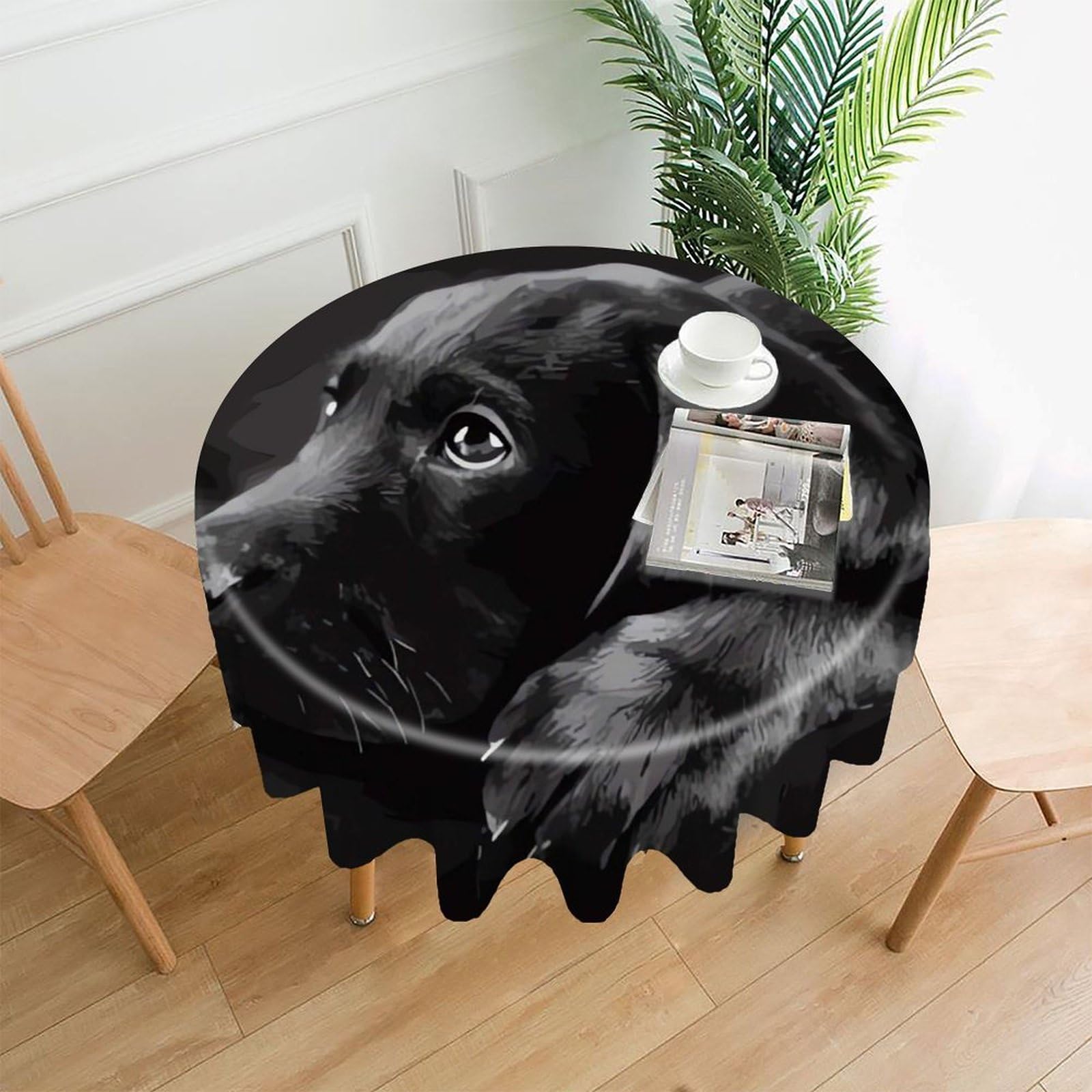 FodPand Black Labrador Puppy Round Tablecloth - 60 Inch Premium Polyester Table Cloth, Fashion Wrinkle Resistant Decorative Table Cover for Dining Kitchen Party Buffet Tables