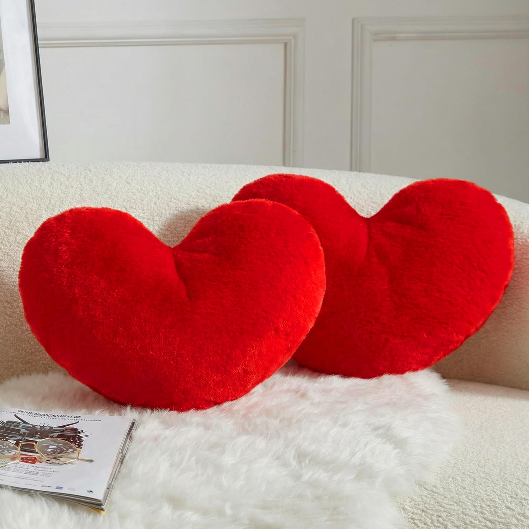 Rilcn 2 Pack Red Heart Pillows – 46x36cm Washable Soft Fluffy Decorative Cushions, Cute Fuzzy Throw Pillows for Bedroom, Living Room, Sofa, Bed, Chair, Valentine’s Day Gift — image 1