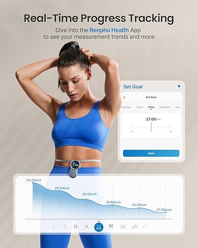 Miniatura 6 de RENPHO Cinta métrica inteligente con pantalla grande, cinta métrica de cuerpo Bluetooth con aplicación para pérdida de peso, forma de fitness,