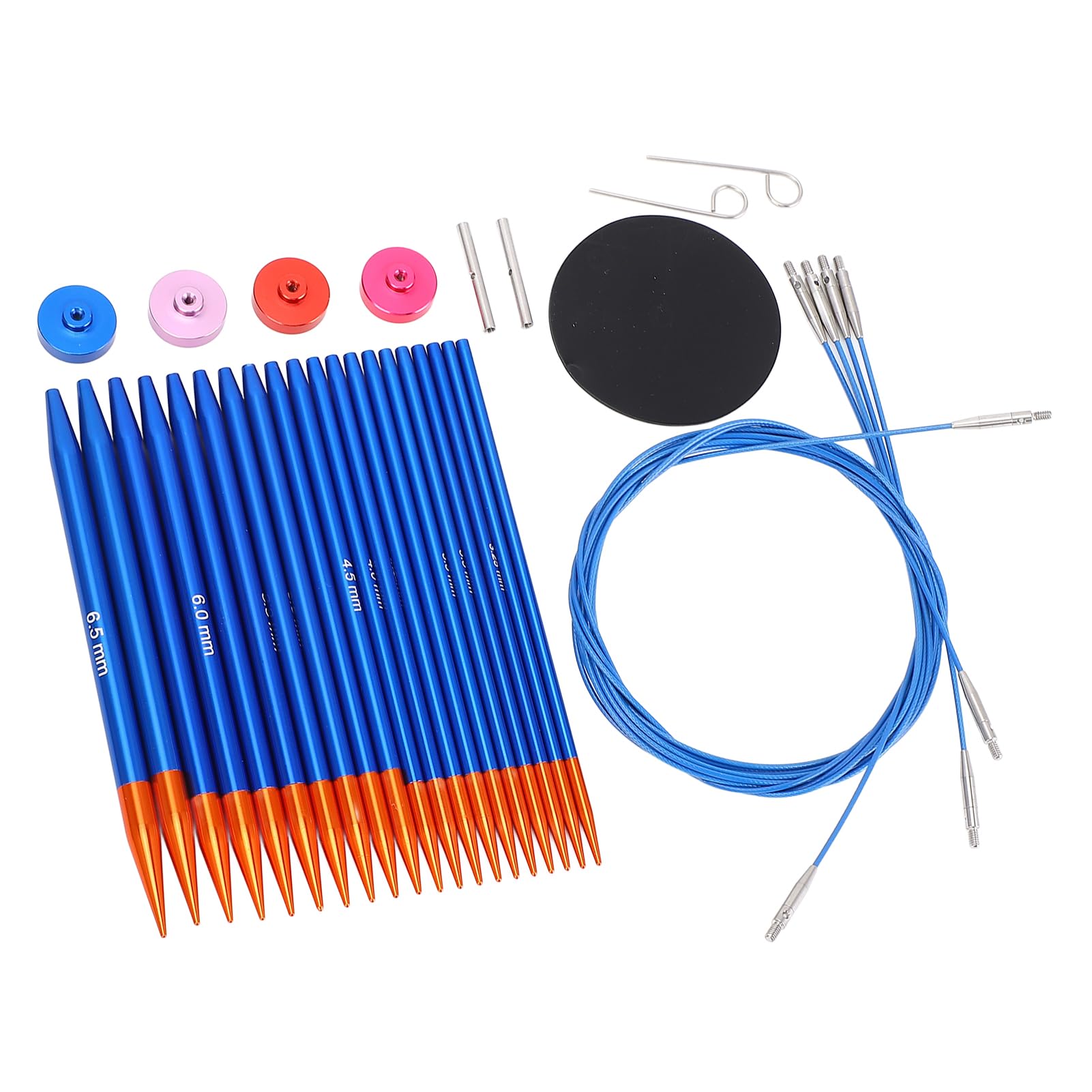 AUNMAS Juego de Agujas Circulares Intercambiables de Oro Azul, Material de Aluminio, Diseño Ergonómico Suave, 20 Tamaños para Principiantes y Adultos