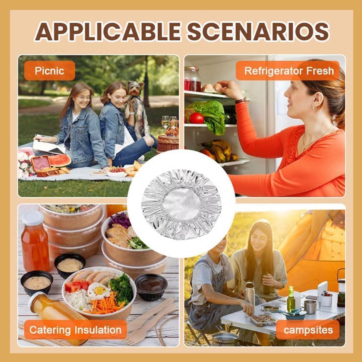 Coperture per Alimenti per Esterni, Riutilizzabili, in Foglio di Alluminio, Elastiche, per Ciotole, da Cucina, per Conservare la Freschezza, Pellicola Isolante, per Asporto, Casa, Picn (30 pz)