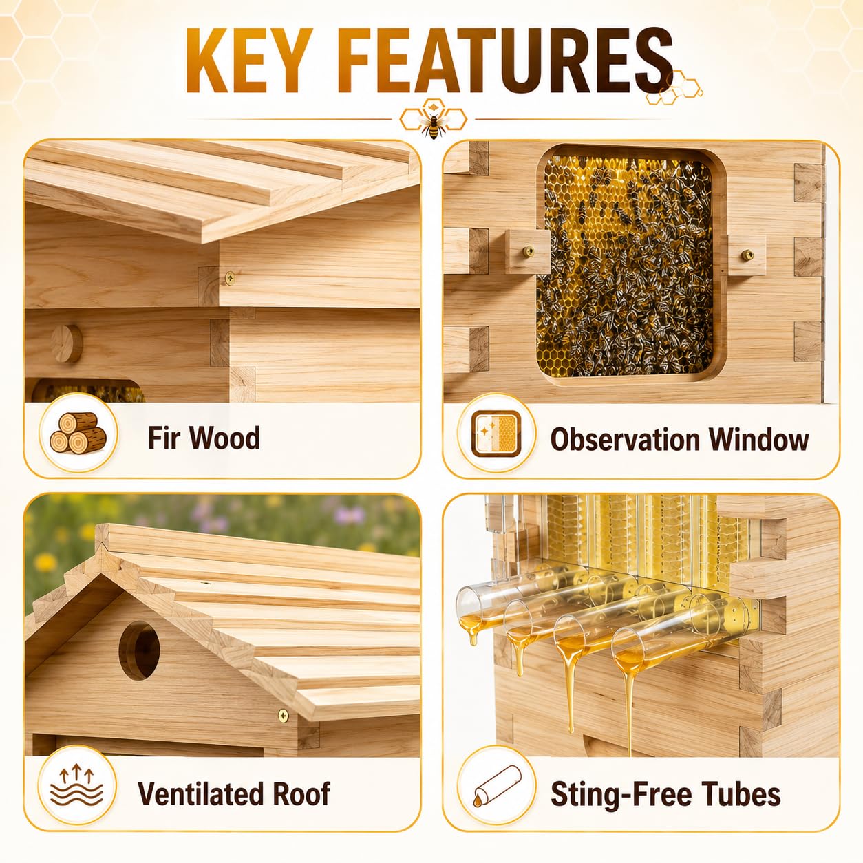 Arnia per Api con Flow Frames, Raccolta Diretta del Miele, Arnia in Legno Naturale per Giardino e Home Apiary