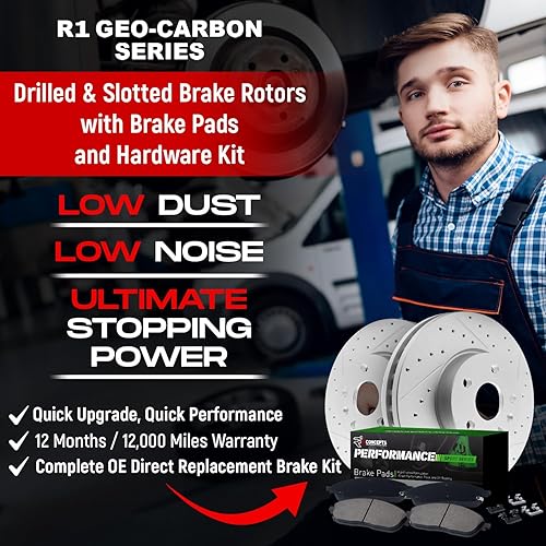 Miniatura 2 de R1 Concepts Kit de frenos y rotores delanteros traseros  Pastillas de freno delanteras y traseras  Rotores y pastillas de freno  Pastillas de freno