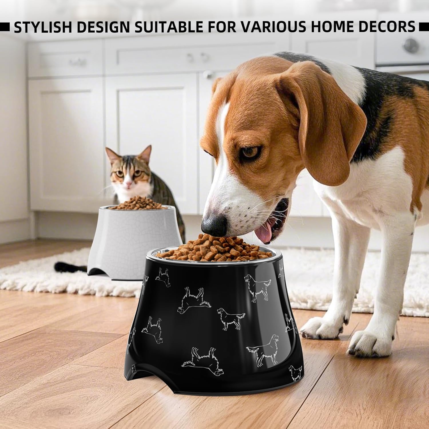 Elevated Dog Bowls with Stainless Steel Bowl, Prevention of Vertebrae Disease Dog Food Bowl, Non-Slip and High Capacity Pet Bowls M/2 Cup Black