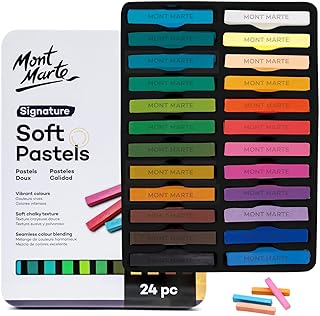Soft Pastels in Tin Box Signature 24pc, 24 Assorted Colors, Vibrant Pastel Sticks, Great Blending, Comes in Storage Case, Ideal for Art, Craft, Coloring and Sketching