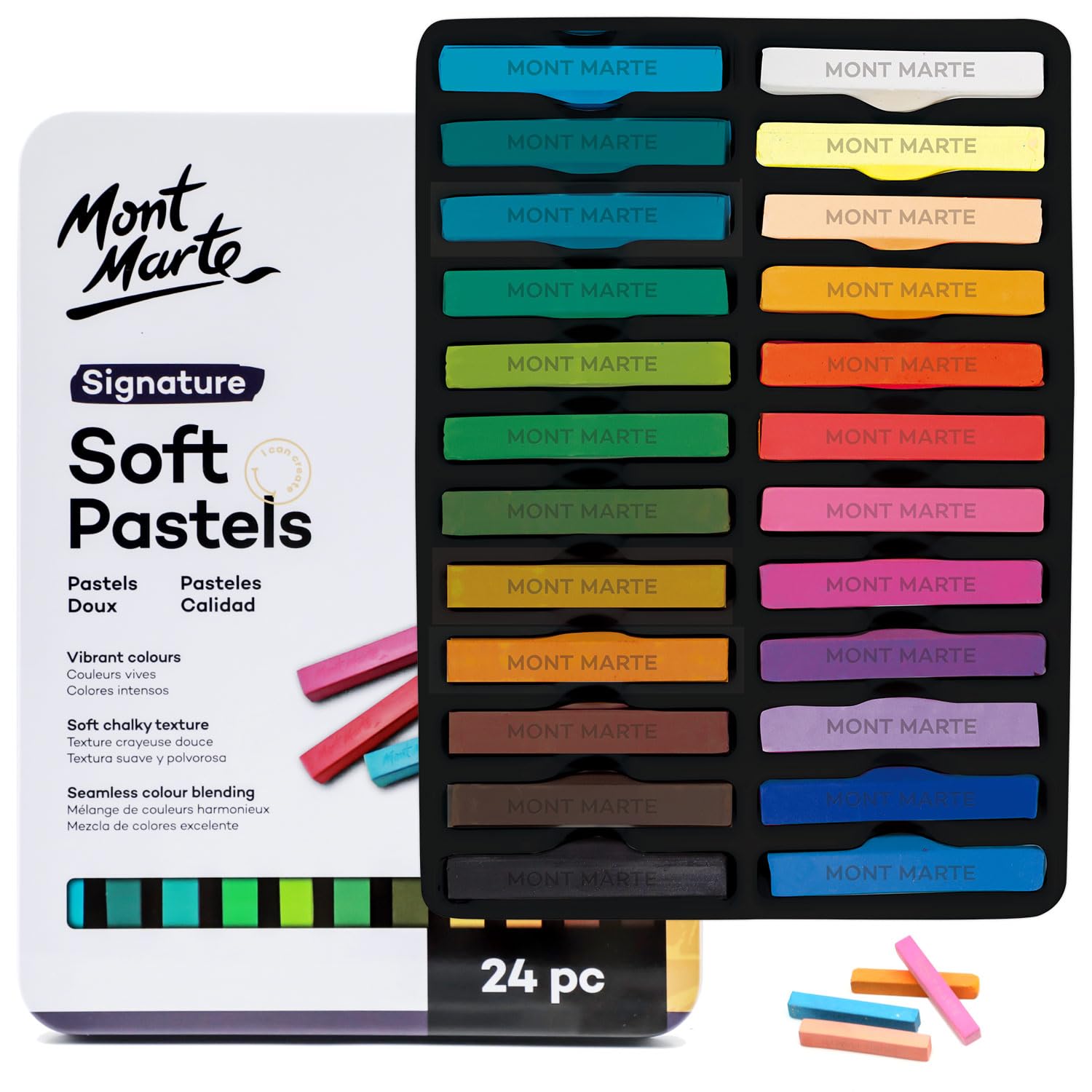 Soft Pastels in Tin Box Signature 24pc, 24 Assorted Colours, Vibrant Pastel Sticks, Great Blending, Comes in Storage Case, Ideal For Art, Craft, Colouring and Sketching
