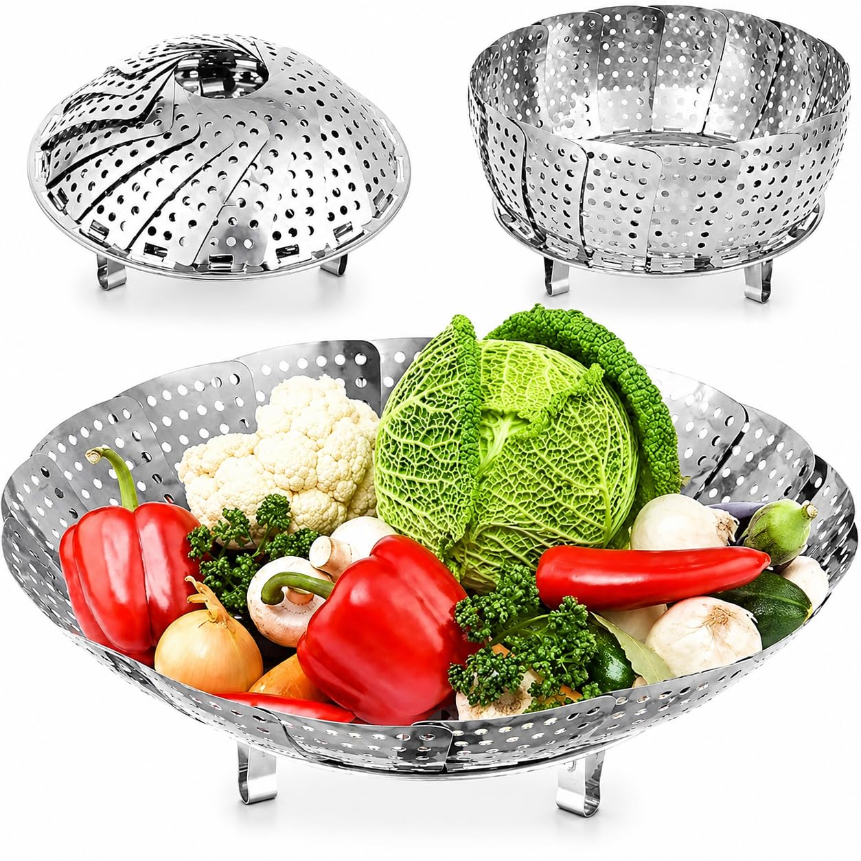Jig-Tik Vegetable Steamer Basket, Premium Stainless Steel Veggie Steamer Basket - Folding Expandable Steamers to Fits Various Size Pot (6" to 10.5") (10.5)