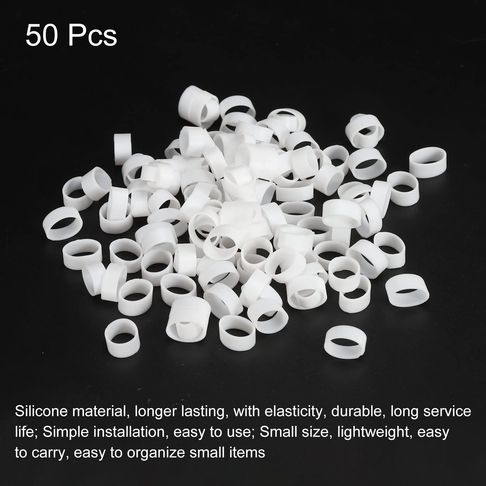 PATIKIL 50 Fascette Elastiche In Silicone Nero, Piatte 9,4mm, Per Organizzare Cavi, Libri, Scatole