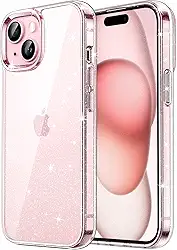 JETech Capa Glitter para iPhone 15 6,1 Polegadas, Case para Telefone Parachoque Brilho Cintilante à Prova de Choque, Capinha Bonitinho Cintilante para Mulheres e Meninase (Claro)
