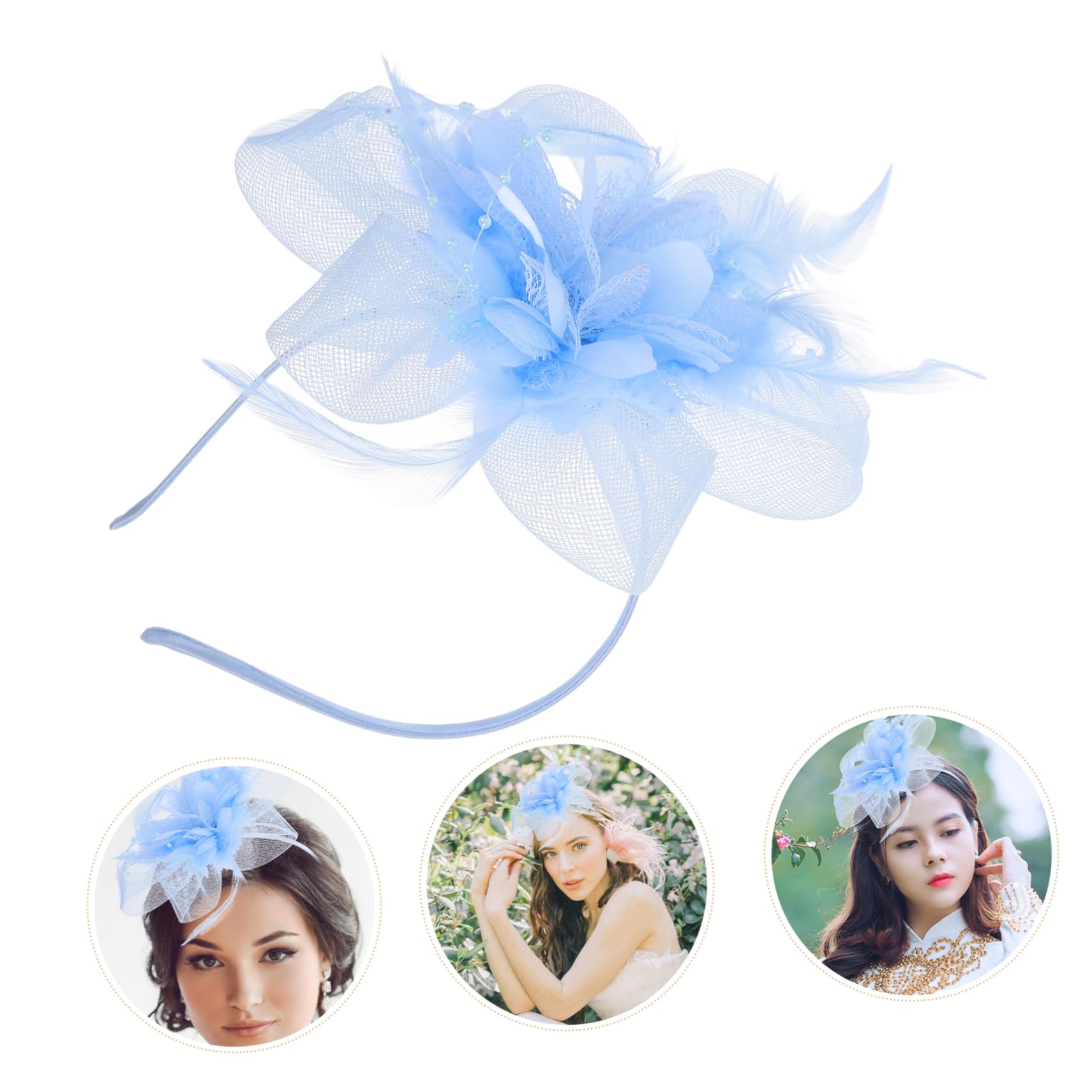 5piezas Fascinador De Novia Tocado Elegante Para Bodas y Diadema Para Azul