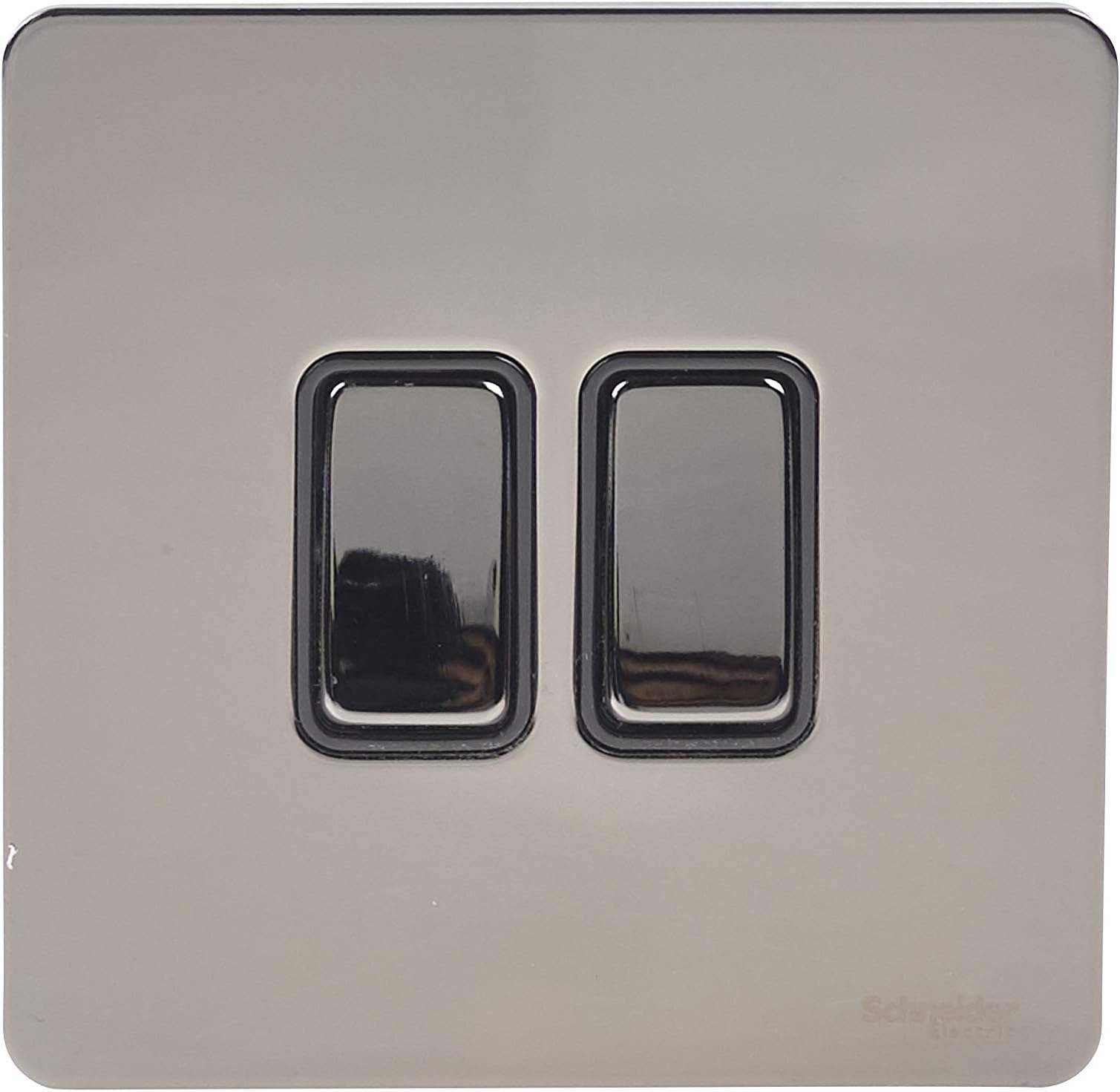 Ultimate Screwless Flat Plate - Double Rocker 2 Way Light Switch, Single Pole, 16AX, GU1422BBN, Black Nickel with Black Insert