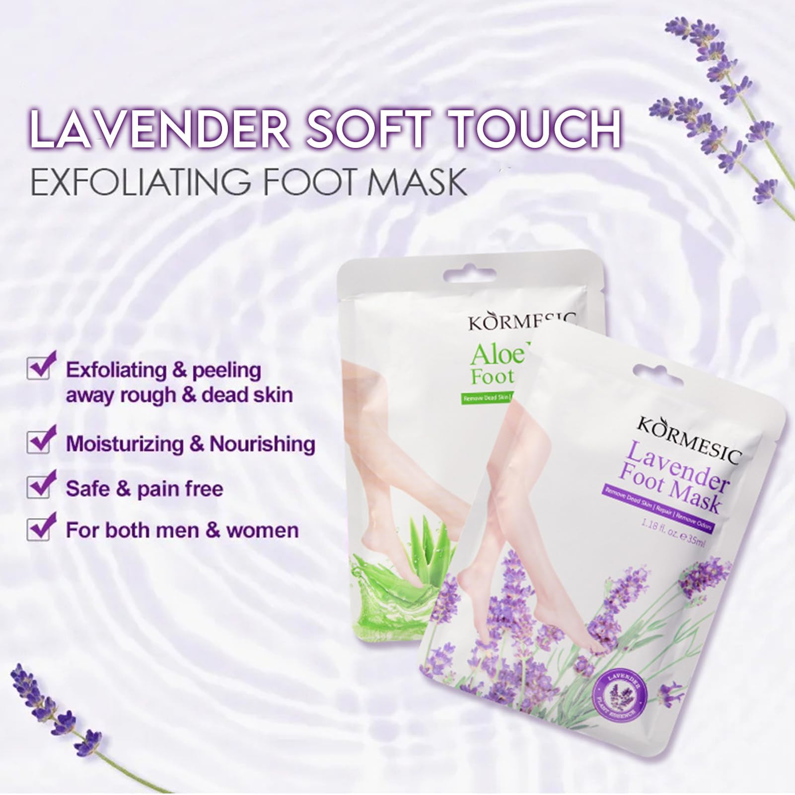 6 paia di maschere per i piedi, maschera idratante per i piedi, cura dei piedis secchi e screpolati, maschera per i piedis per uomini e donne (3 paia di aloe vera + 3 paia di lavanda)