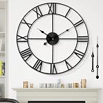 Large Nearly Silent Non-Ticking Wall Clock 60 cm,Battery Operated Metal Vintage-Style Round Wall Clock, Black Roman Numerals, Wall Decor Living Room, Farmhouse, Kitchen Room Decor