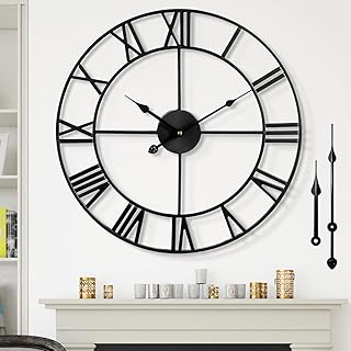 1st owned Large Wall Clock Silent Non-Ticking Roman Numerals Vintage Battery Operated (24 inch,18inch,16inch) Farmhouse Wall Clock for Living Room, Bedroom, Kitchen, Cafe Decor-Black 47CM