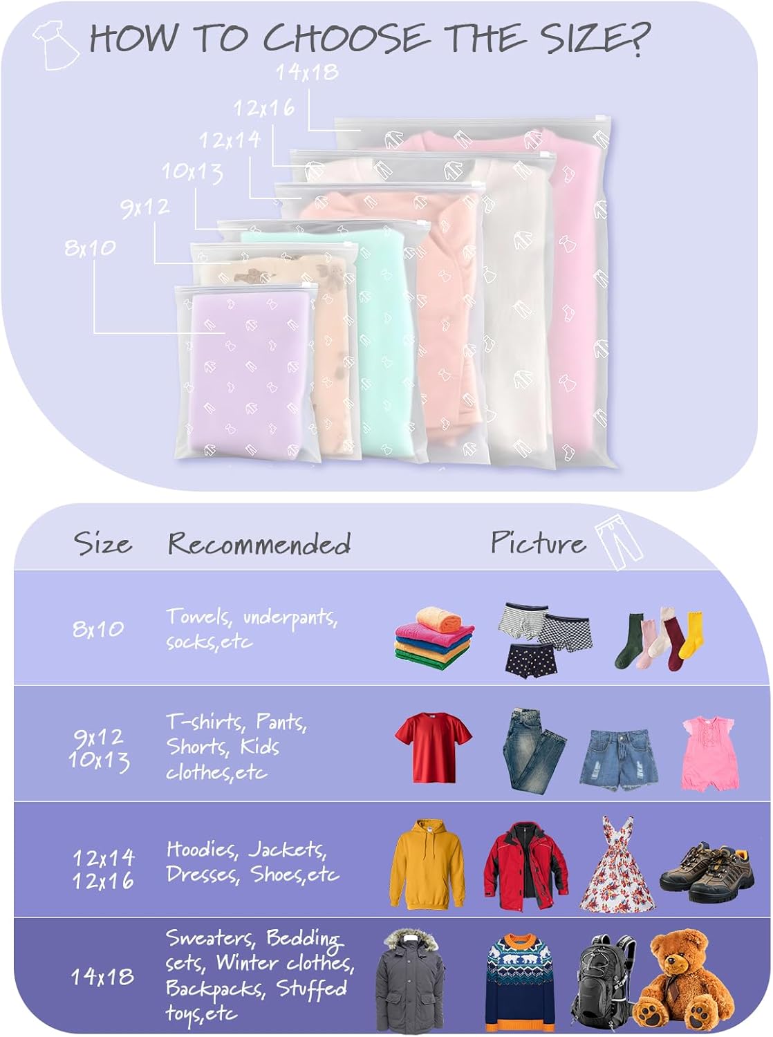 JinRuiKJ 100 Pack Clothes Packaging Bags for Shipping, 12x14'' Frosted Zipper Bag for Clothing Storage, 3 Mil Thickened Plastic Frosted Bags with Vent Holes, Clothes Printed (M)