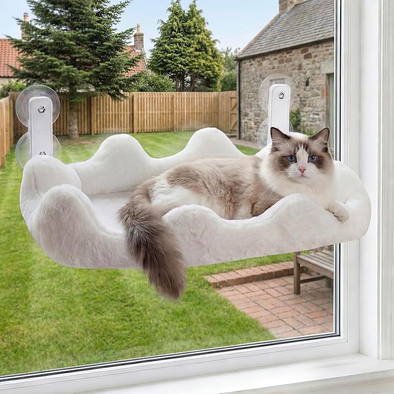 Cama de Janela para Gatos Homegroove com Almofadas Laterais, Dobrável, Branca, Grande 60,96 x 30,00 cm
