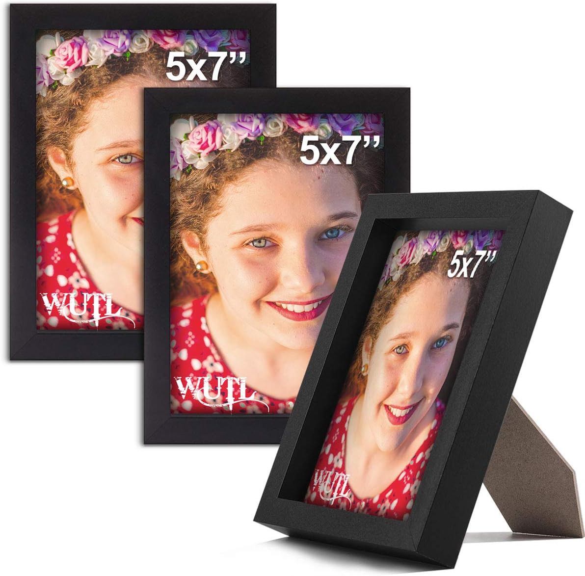 5x7 Black Picture Frames Deep MDF Wood Glass Decorative Wall Hanging and Tabletop